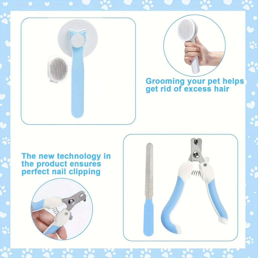 8-Piece Cat Grooming Kit: Includes Flea Comb, Pet Shampoo Brush, Shedding Brush, and Silicone Toothbrush