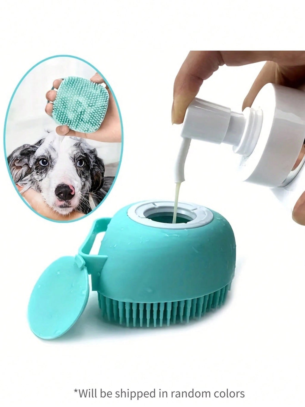 Silicone Pet Shampoo Brush with Massage Function and Integrated Shampoo Dispenser for Dogs and Cats - Assorted Colors