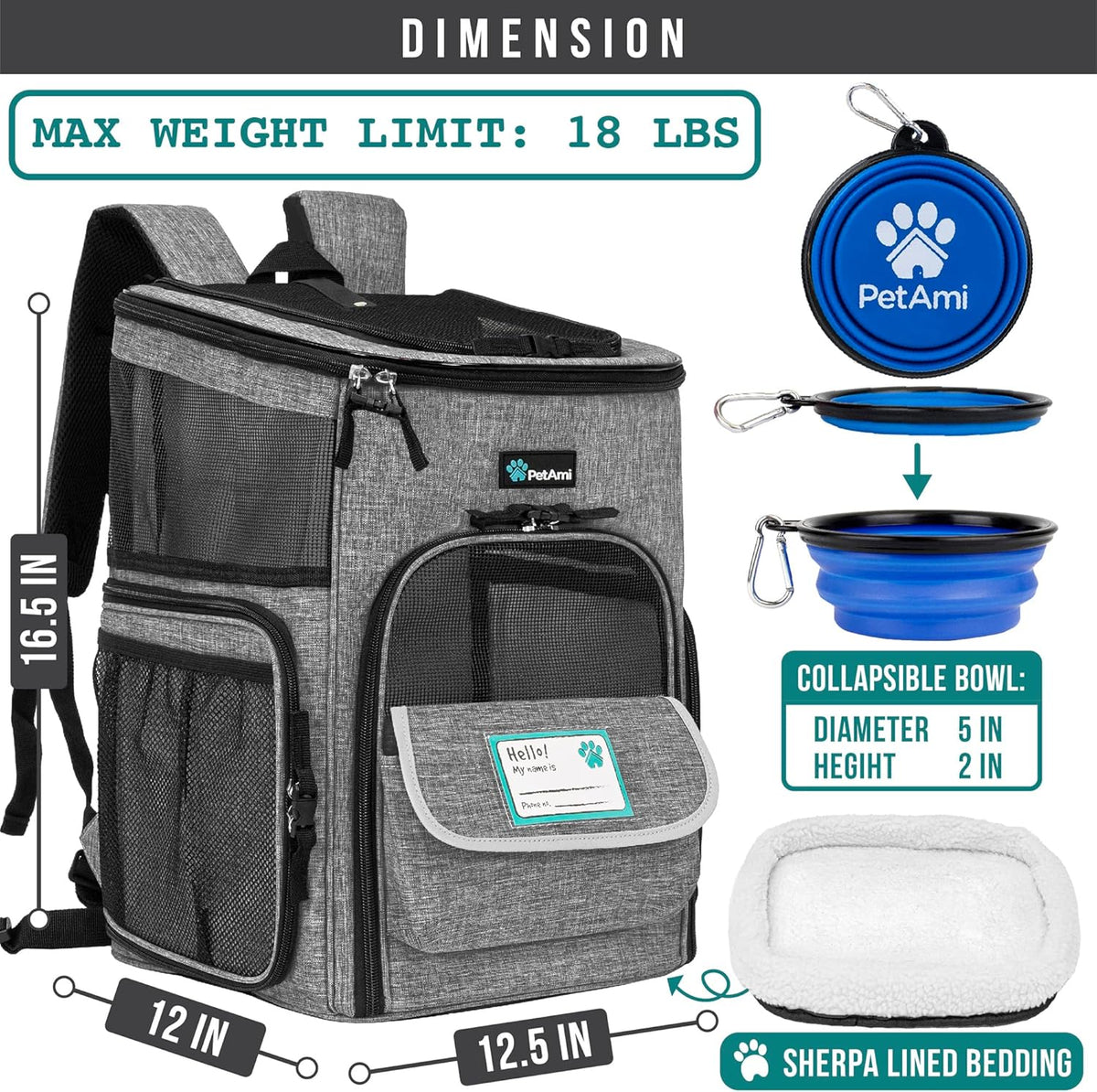 Airline-Approved Dog Backpack Carrier with 4-Way Entry for Cats - Gray