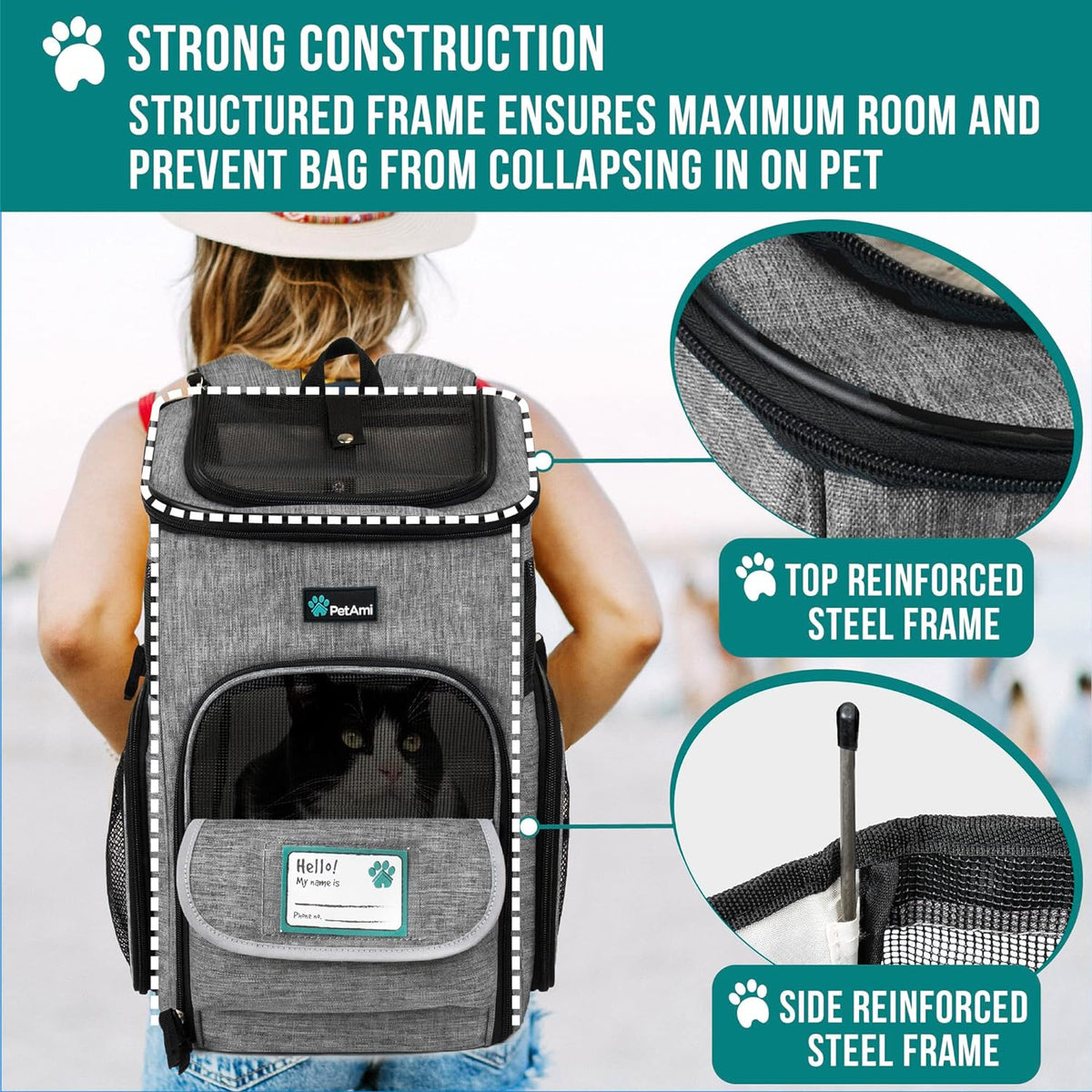 Airline-Approved Dog Backpack Carrier with 4-Way Entry for Cats - Gray