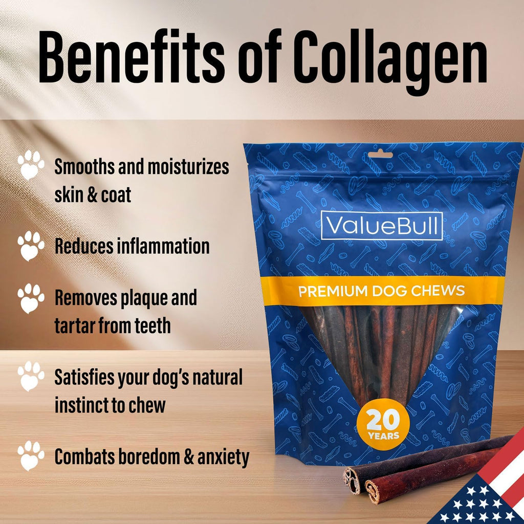USA Beef Collagen Dog Chews, 12-Inch Thick Sticks, 50 Count