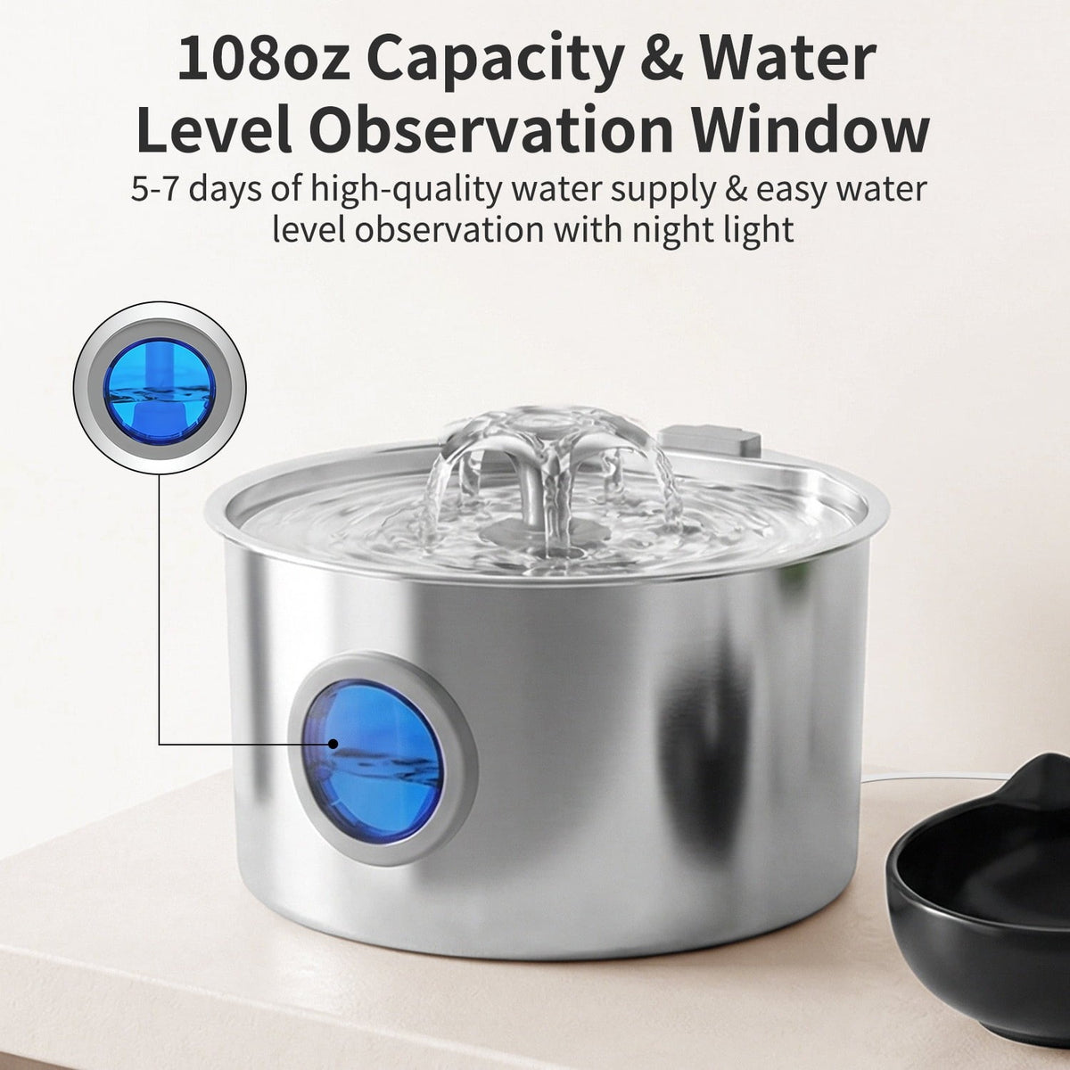 Stainless Steel Automatic Cat and Dog Water Fountain - 108 Oz (3.2L) Capacity