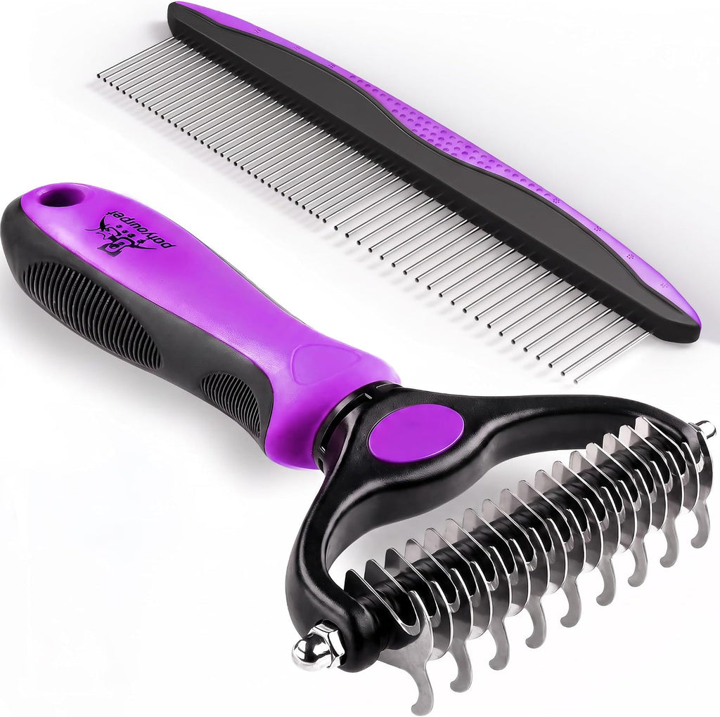 Deshedding Brush and Metal Comb Grooming Set for Cats and Dogs