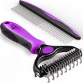 Deshedding Brush and Metal Comb Grooming Set for Cats and Dogs