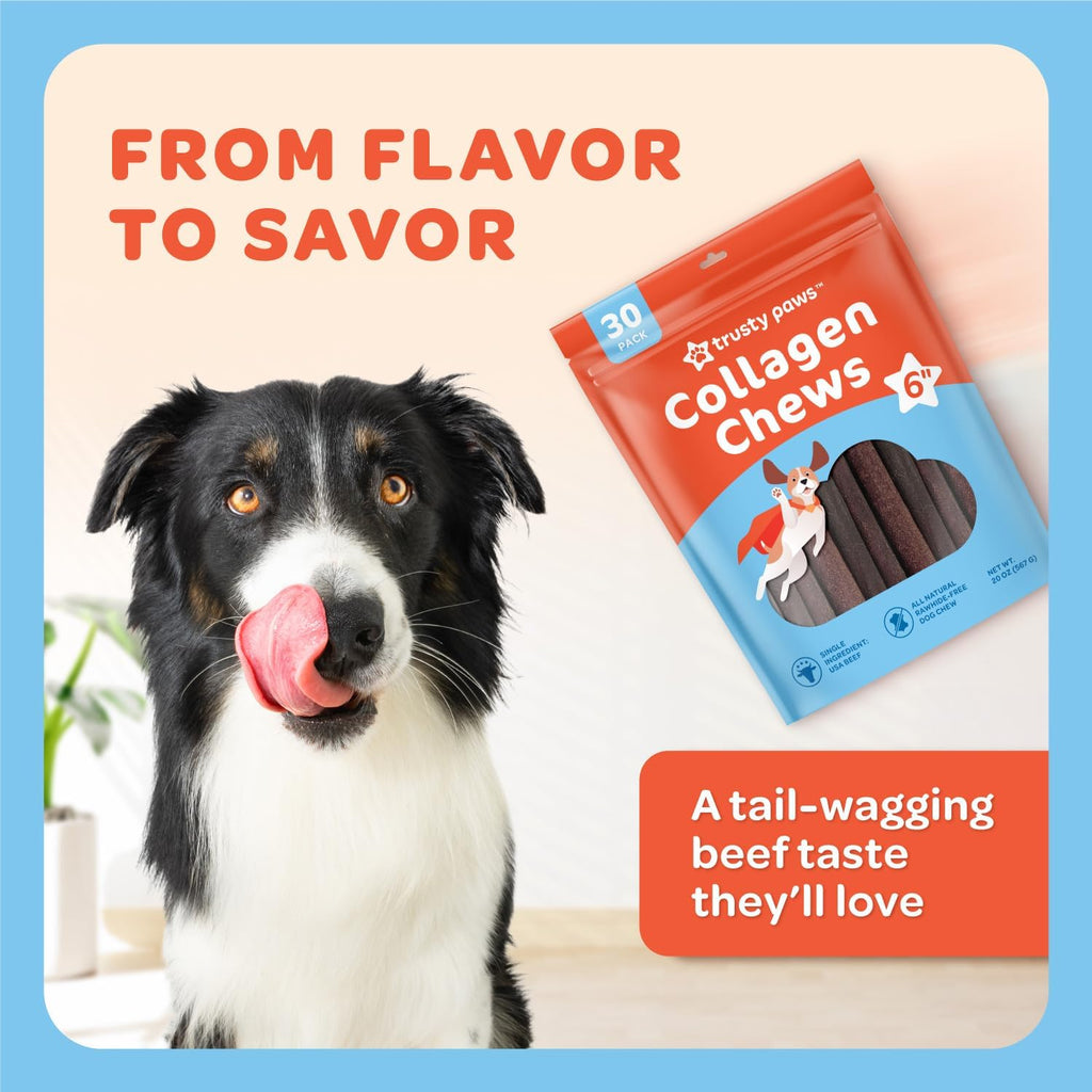 Premium USA Beef Collagen Chews for Dogs – Single Ingredient, 30 Long-Lasting Sticks