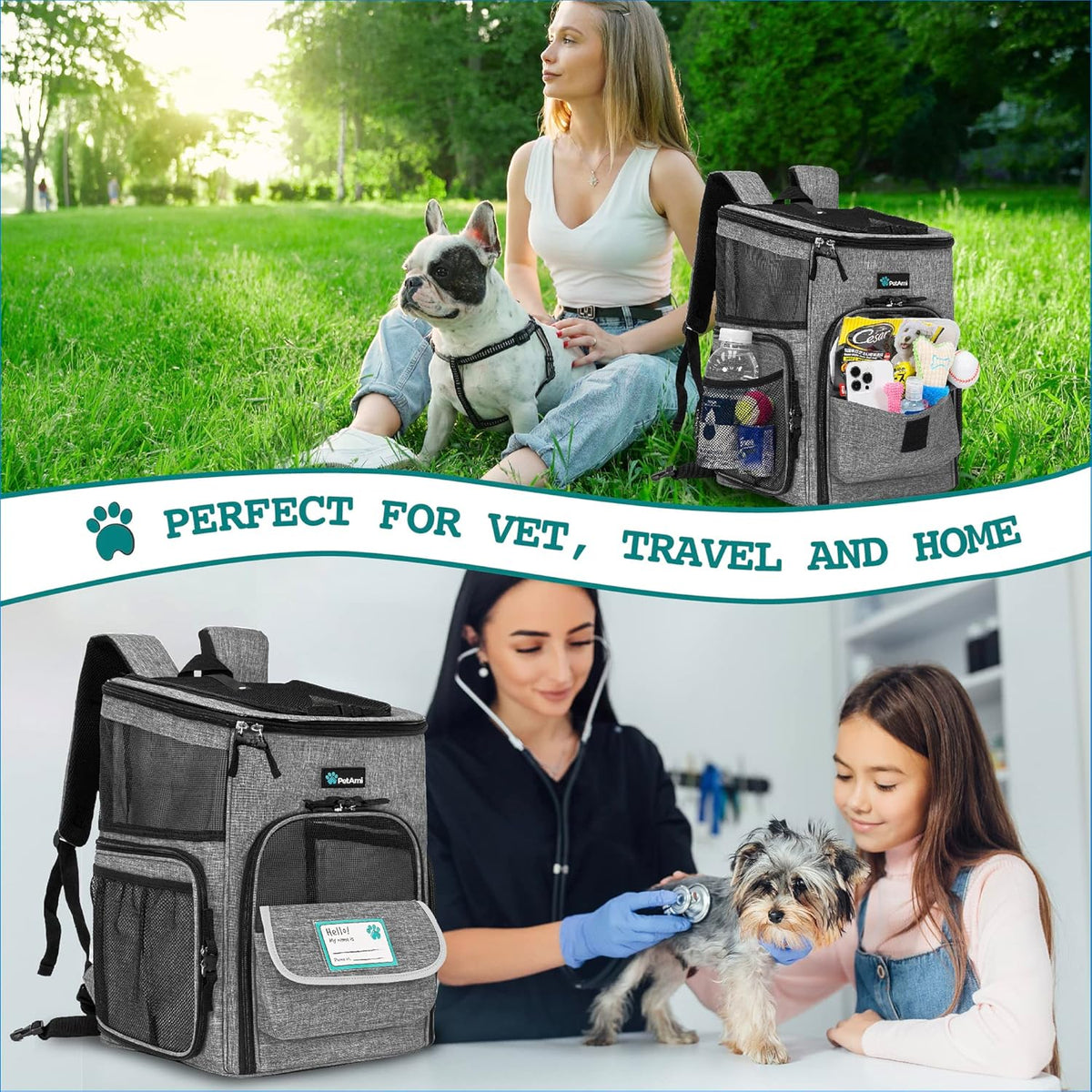 Airline-Approved Dog Backpack Carrier with 4-Way Entry for Cats - Gray