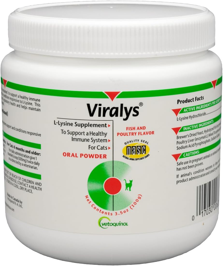 Viralys Lysine Supplement for Cats and Kittens - Promotes Eye Health, Respiratory Function, and Immune Support - Palatable Oral Powder for Convenient Daily Administration - 100 Grams