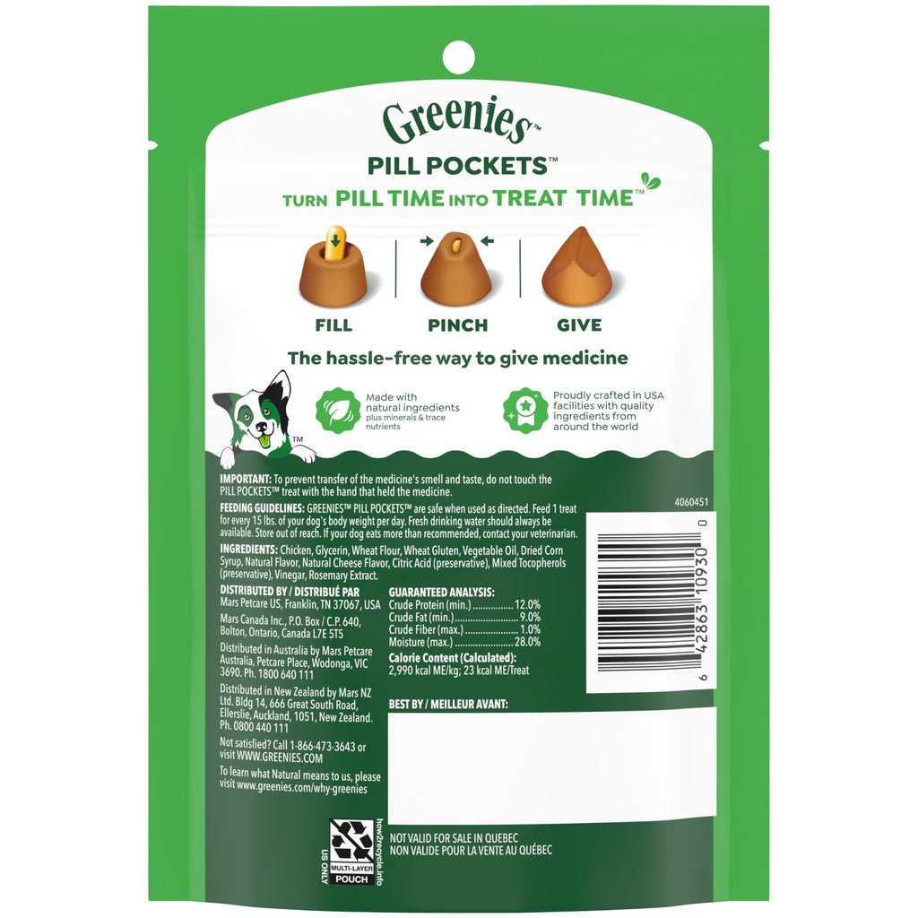 Cheese Flavor Pill Pockets for Dogs, Soft Treats in 7.9 Oz Pouch (30 Treats)