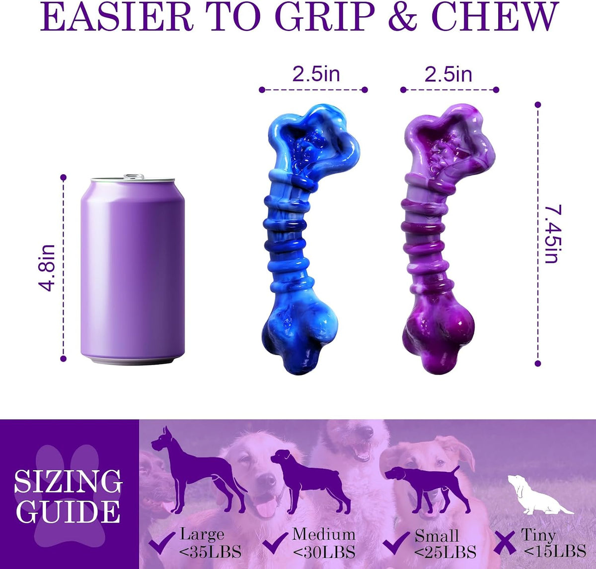 Indestructible Dog Chew Toys - 2-Pack for Aggressive Chewers (25-75 lbs)