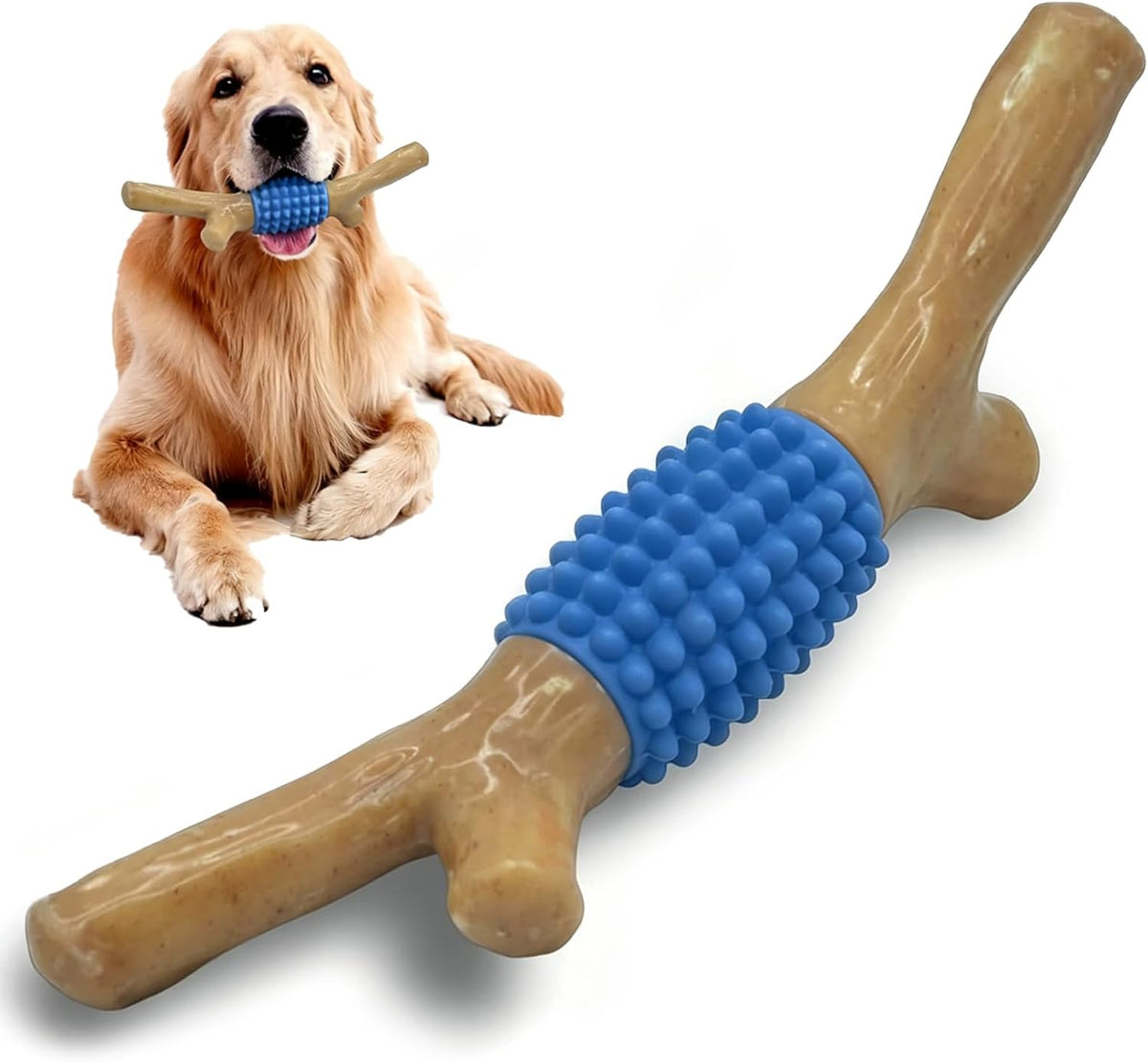 Durable Dog Chew Toy for Aggressive Chewers - Tough Nylon and Rubber Teething Stick with Beef Flavor for Large and Medium Breeds