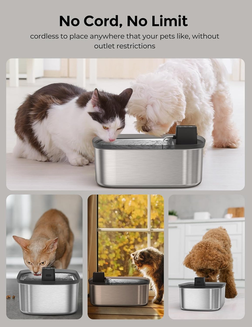7.5L Stainless Steel Wireless Dog Water Fountain with One Filter Included