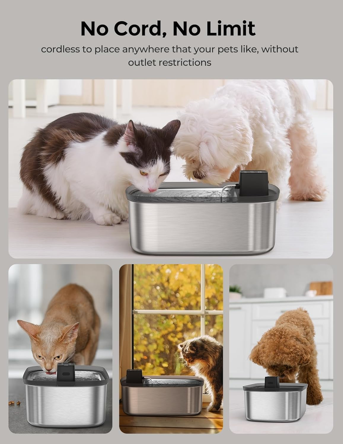 7.5L Stainless Steel Wireless Dog Water Fountain with One Filter Included