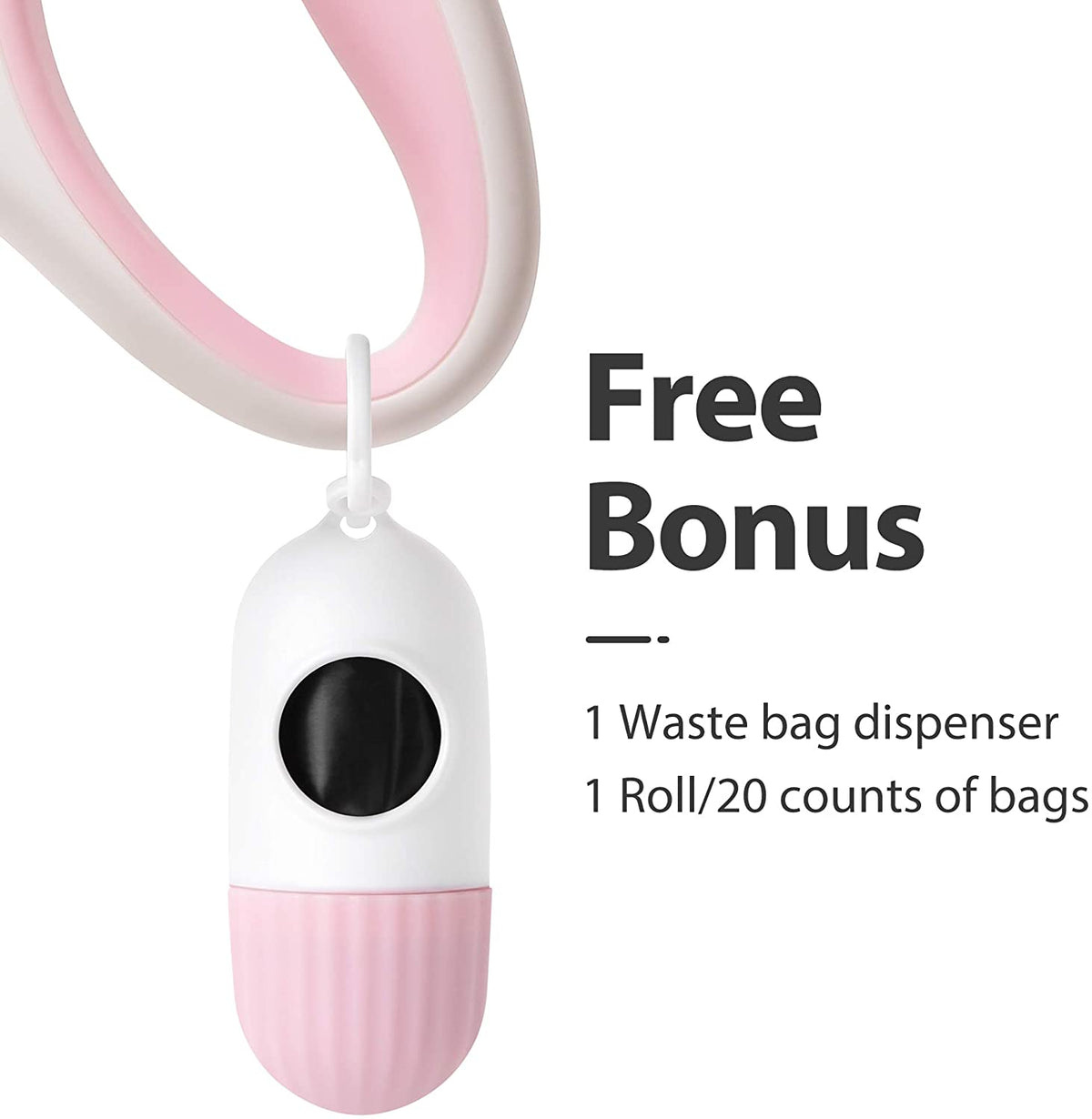 Retractable Dog Leash with Integrated Dispenser and Poop Bags, 10 Feet, White and Pink