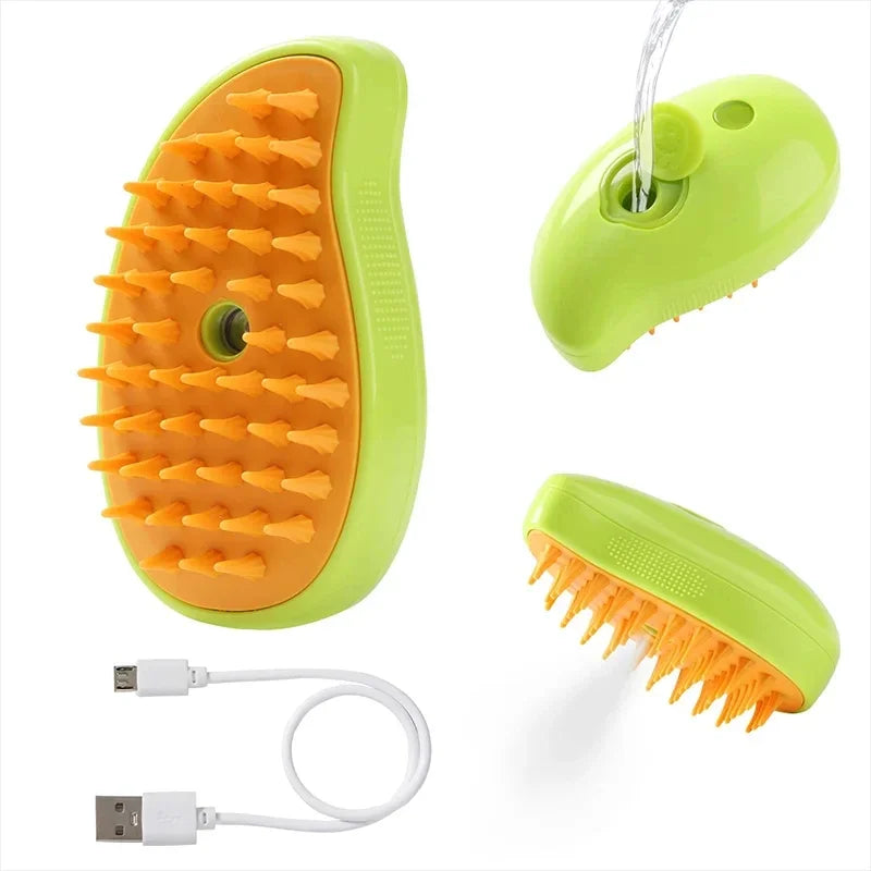 Electric Pet Grooming Brush with Water Spray for Cats - Soft Silicone Depilation and Bathing Supplies