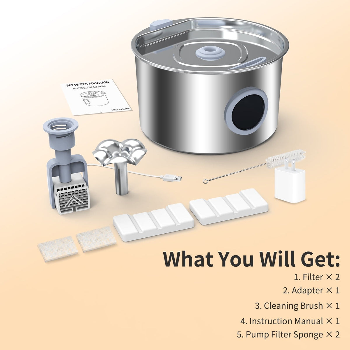 Stainless Steel Automatic Cat and Dog Water Fountain - 108 Oz (3.2L) Capacity