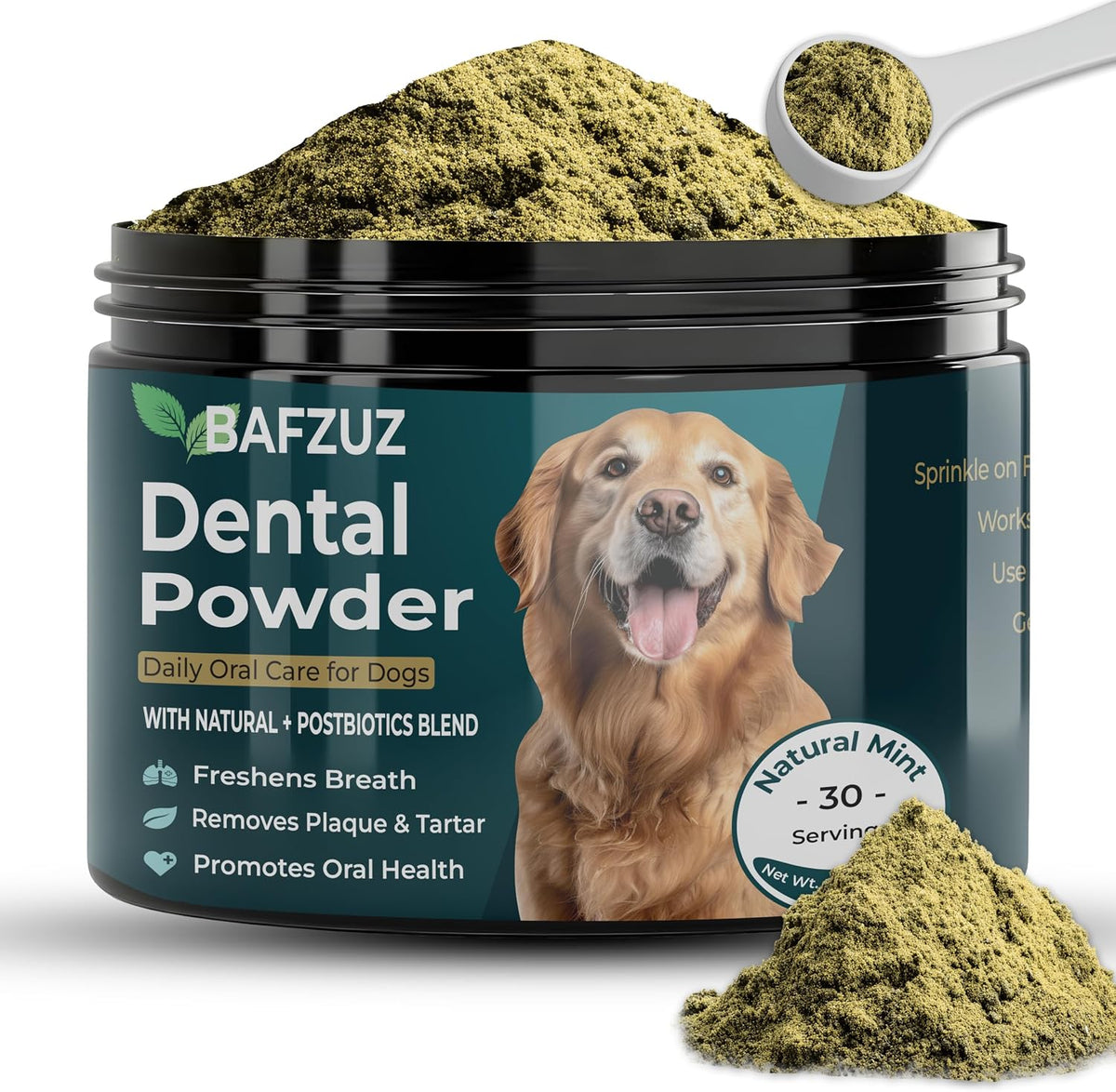 Dog Dental Powder - Teeth Cleaning and Plaque Tartar Support for Fresh Breath and Oral Health - Natural Brown Algae Formula - 30-Day Supply (150G)