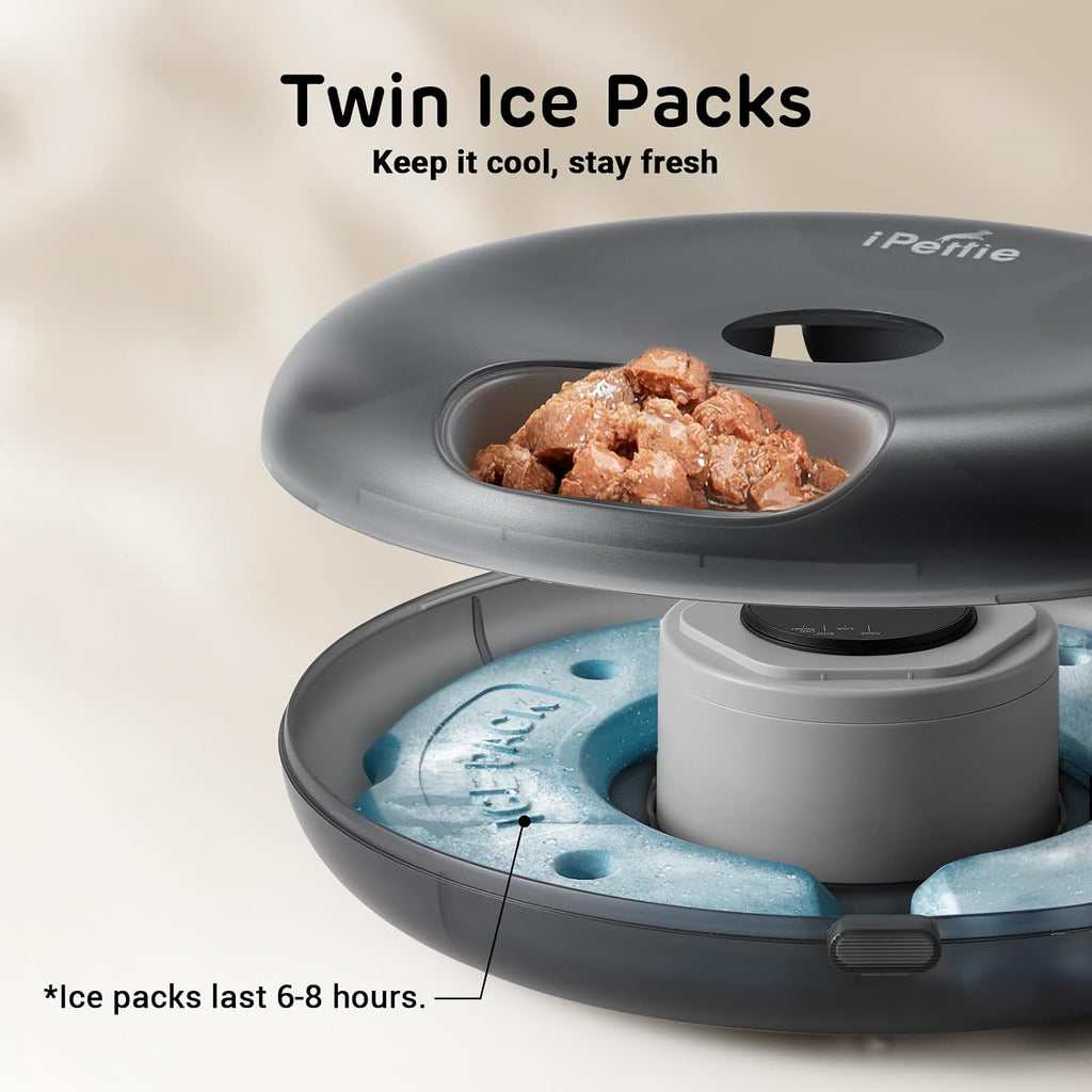 Donut Frost Wifi 6 Meal Automatic Cat Food Dispenser with App Control, Dry & Wet Food Automatic Cat Feeder, Smart Dog Feeder with Two Ice Packs, Programmable Timer