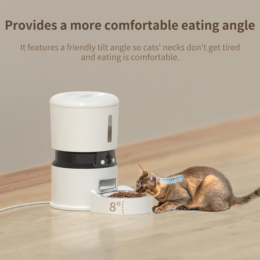 Automatic Cat Feeder with Dual 1080P HD Cameras, Night Vision, Two-Way Audio, Smart Wi-Fi Connectivity, Programmable Schedule, and Slow Feed Bowl - White