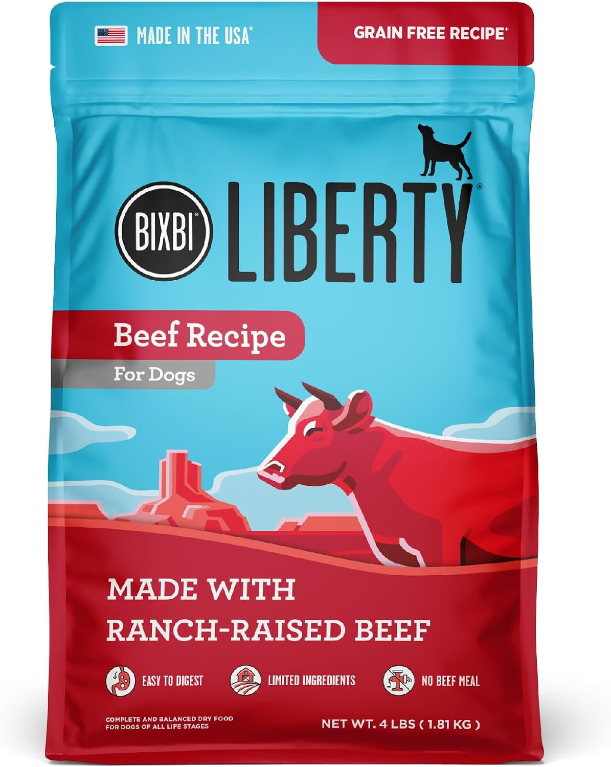 Liberty Grain-Free Dry Dog Food, Beef Recipe - High Protein, Fresh Meat Formula, Made in the USA, 4 lbs