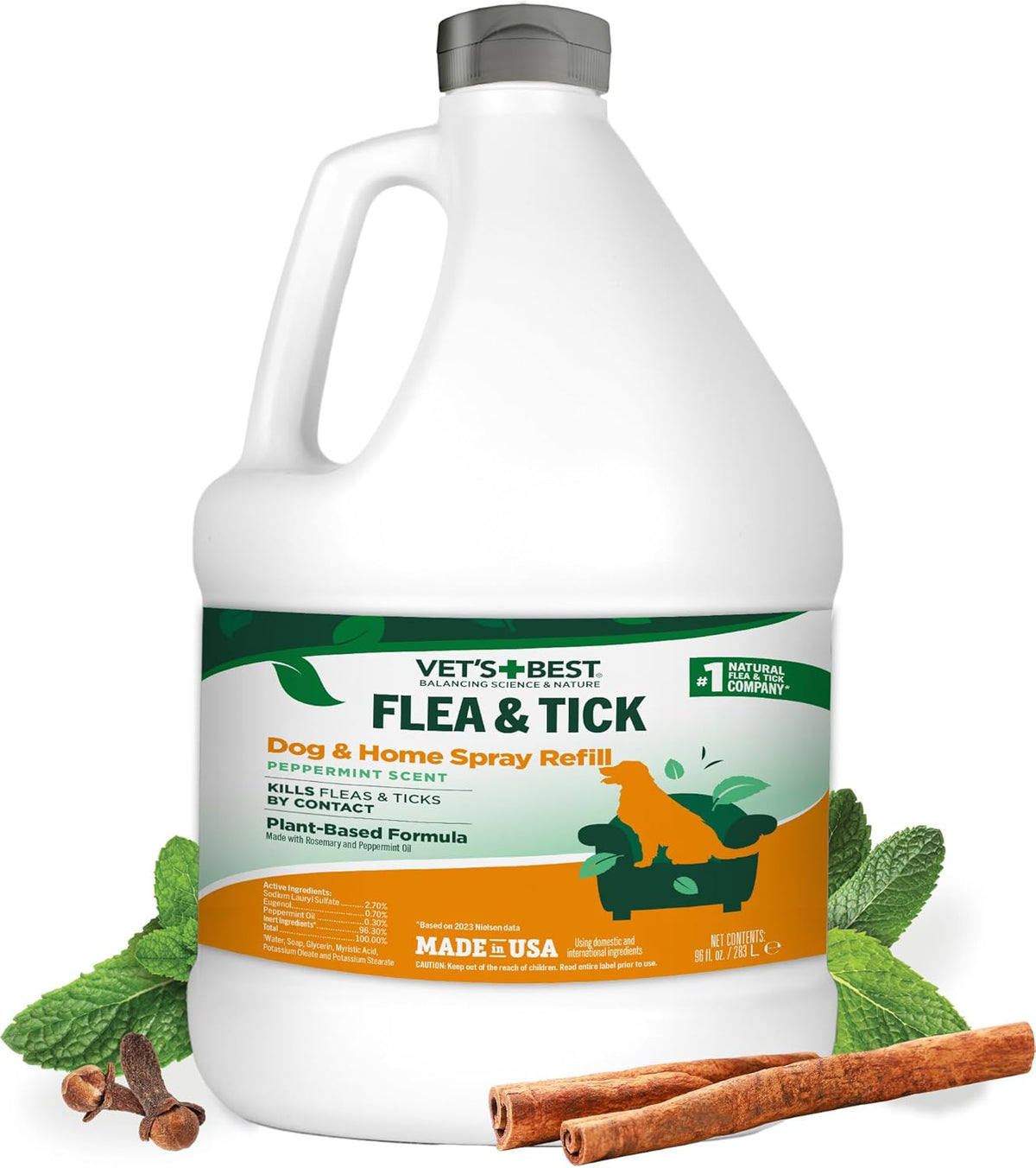 Natural Flea and Tick Indoor Home Spray Refill for Dogs, 96 oz