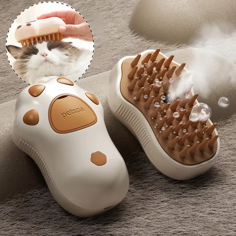 3-in-1 Electric Pet Grooming Brush with Steam and Spray Function for Cats and Dogs - Hair Removal and Massage Comb