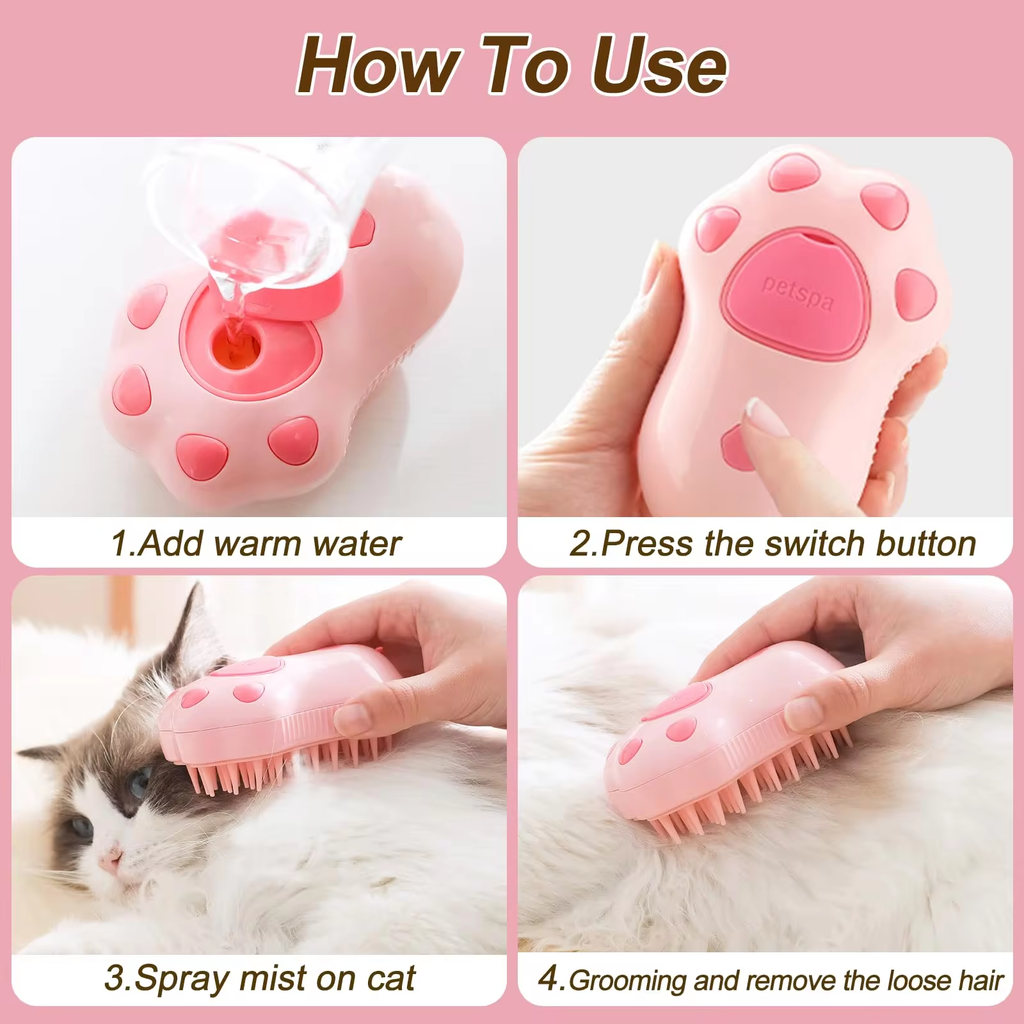 3-in-1 Electric Pet Grooming Brush with Steam and Spray Function for Cats and Dogs - Hair Removal and Massage Comb