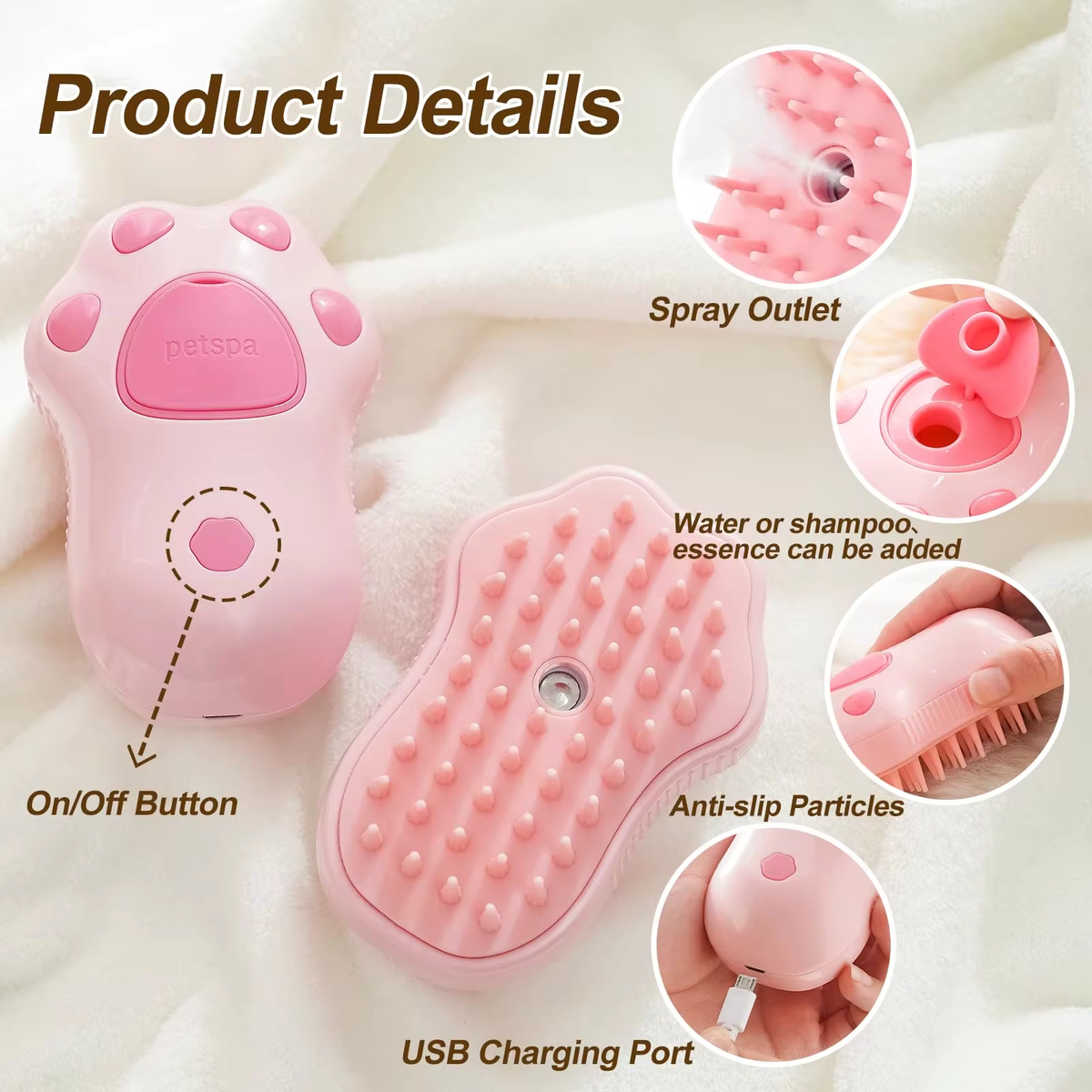 3-in-1 Electric Pet Grooming Brush with Steam and Spray Function for Cats and Dogs - Hair Removal and Massage Comb