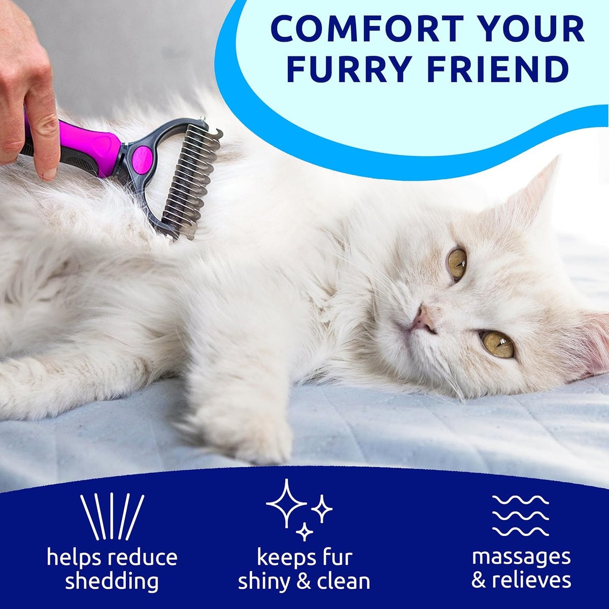 Deshedding Brush and Metal Comb Grooming Set for Cats and Dogs