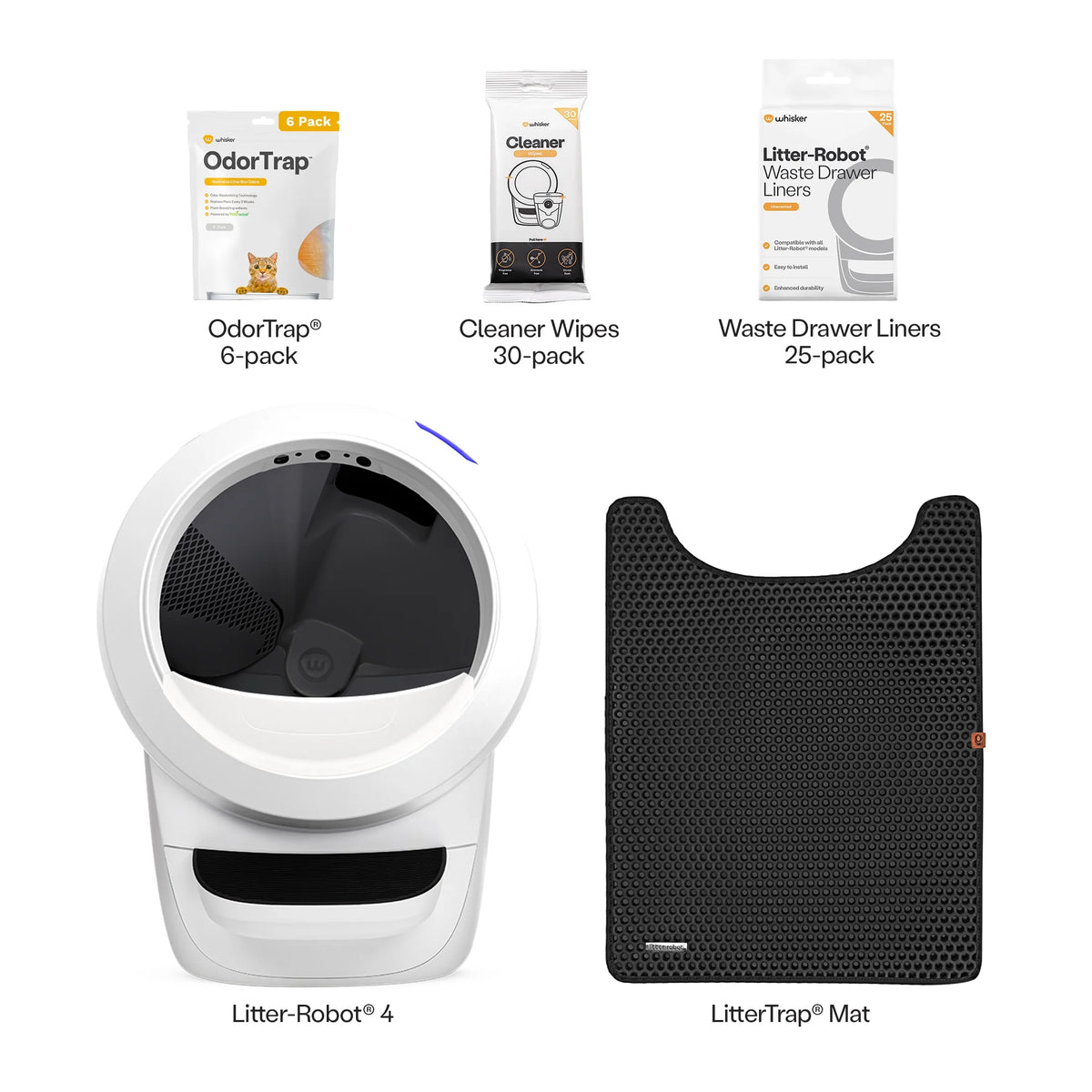 Litter-Robot 4 Core Bundle: Self-Cleaning Cat Litter Box with Accessories in White
