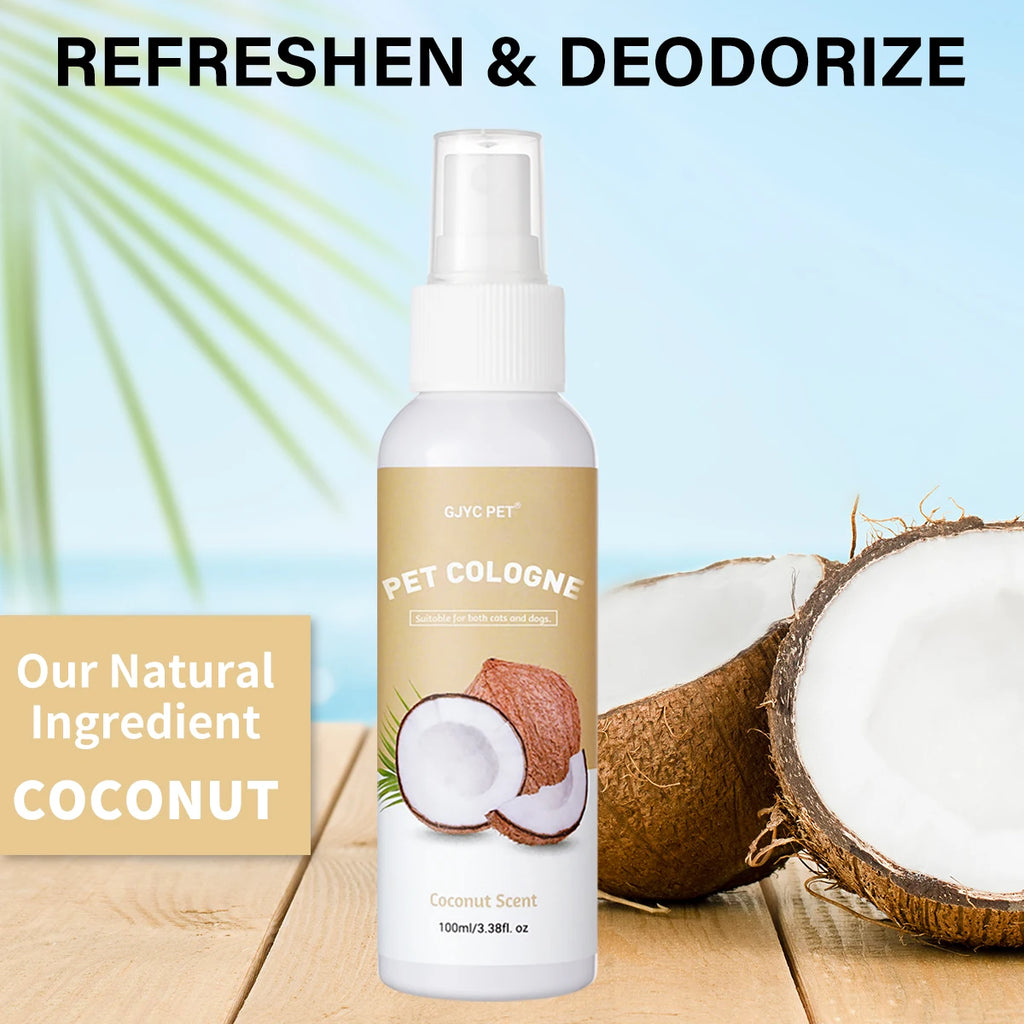 Pet Deodorizing Spray with Coconut Scent - 100ml Long-Lasting Dog Cologne and Natural Odor Neutralizer, Safe for Grooming