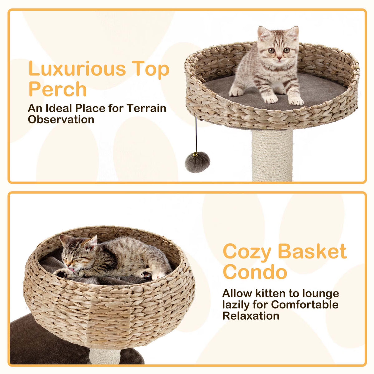 41-Inch Artisan Cat Tree Tower with Natural Bowl Design and Two Perches