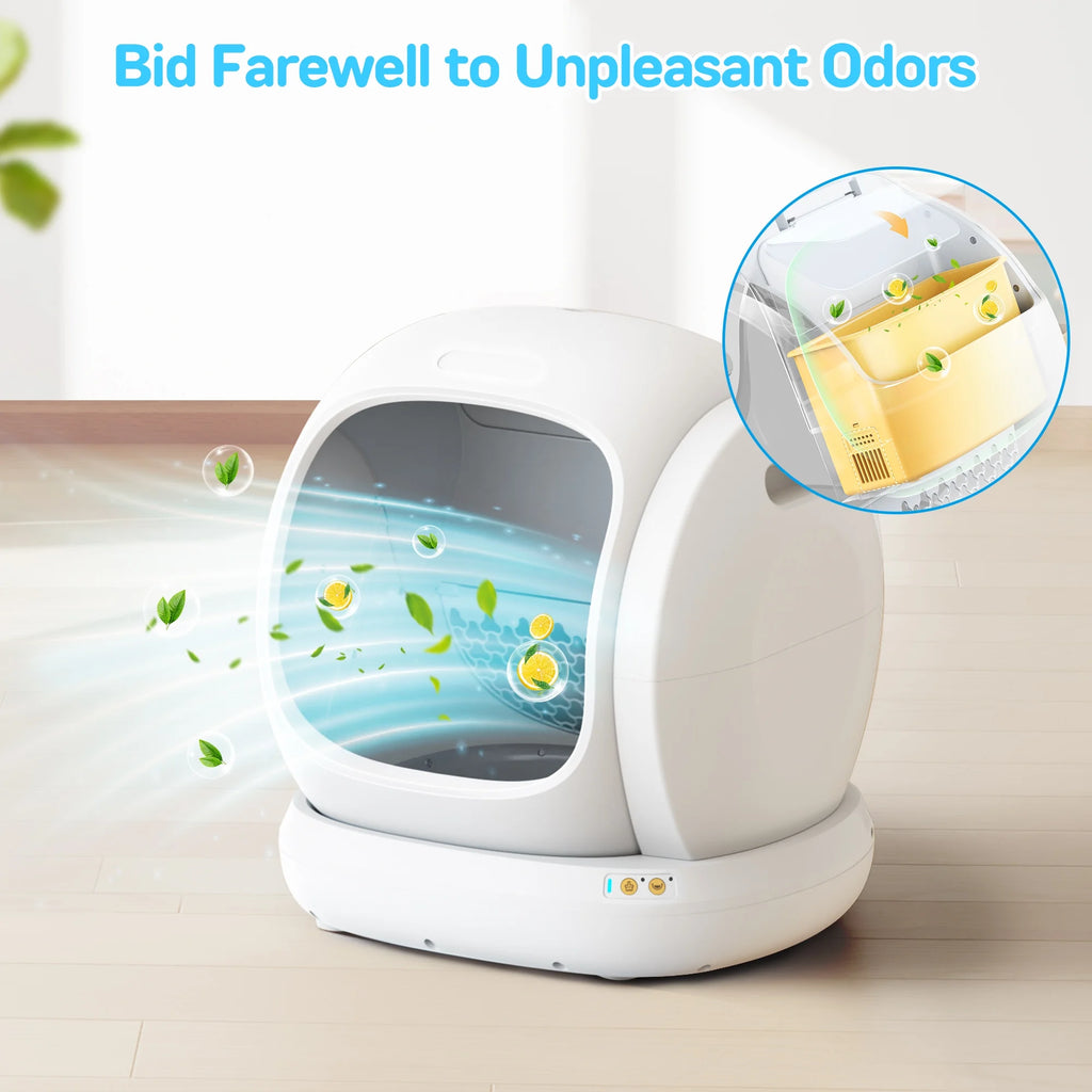 75L Smart Automatic Self-Cleaning Cat Litter Box with APP Control and Integrated Safety Features, White