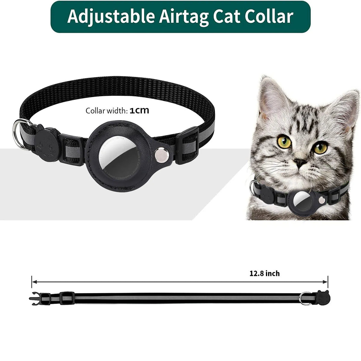 Adjustable Waterproof Cat Collar with Airtag Holder, Breakaway Design, Reflective Strips, and Bell