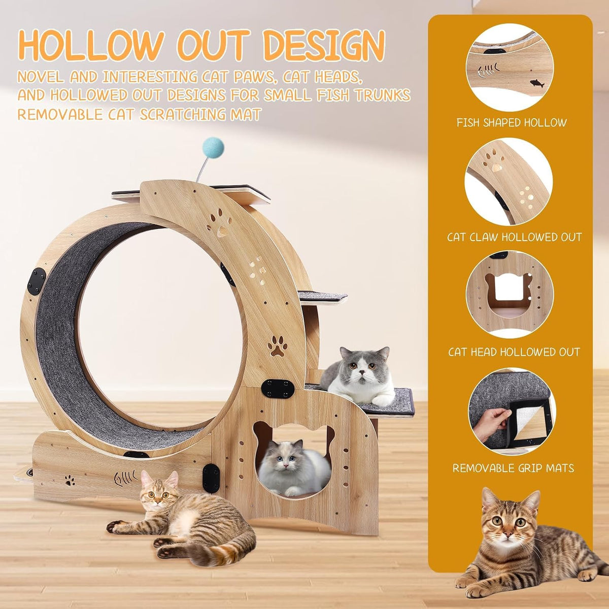Upgraded 6-In-1 Cat Exercise Wheel: Large Silent Treadmill for Indoor Cats, Ideal Furniture and Toy for Endless Fun and Fitness