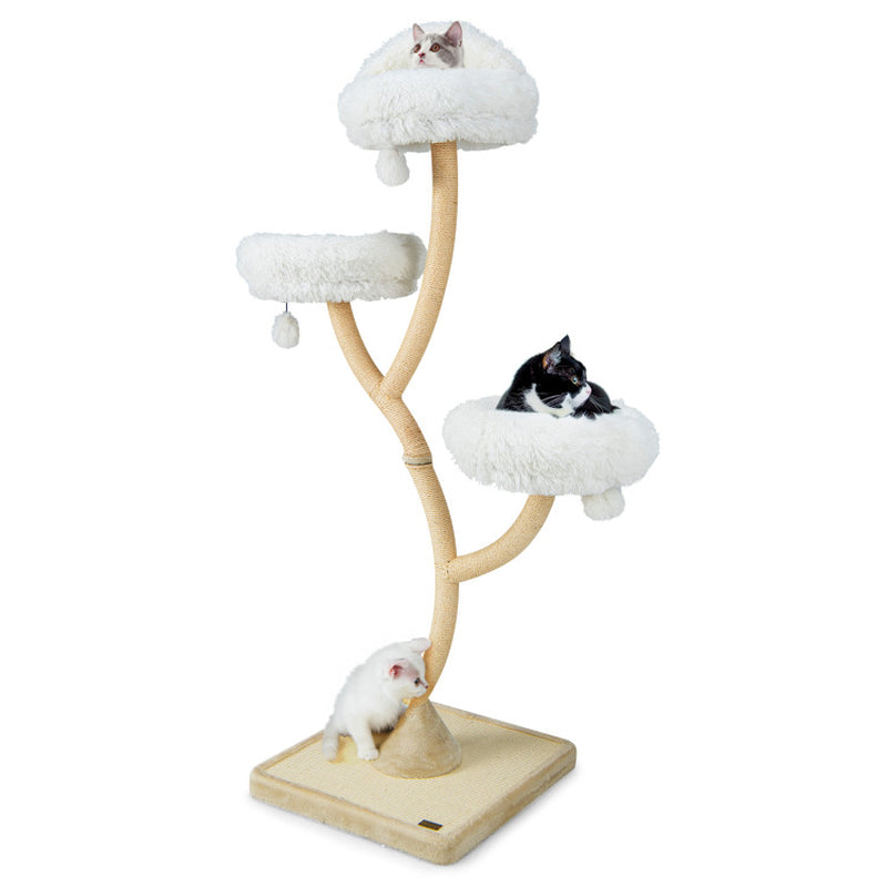 70-Inch Cat Tree Tower with Four Levels, Three Perches, and Interactive Dangling Balls