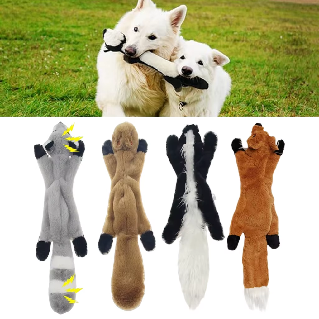 18-Inch Plush Simulated Animal Dog Chew Toy — Durable Squeaky Crinkle Stuffed Animal