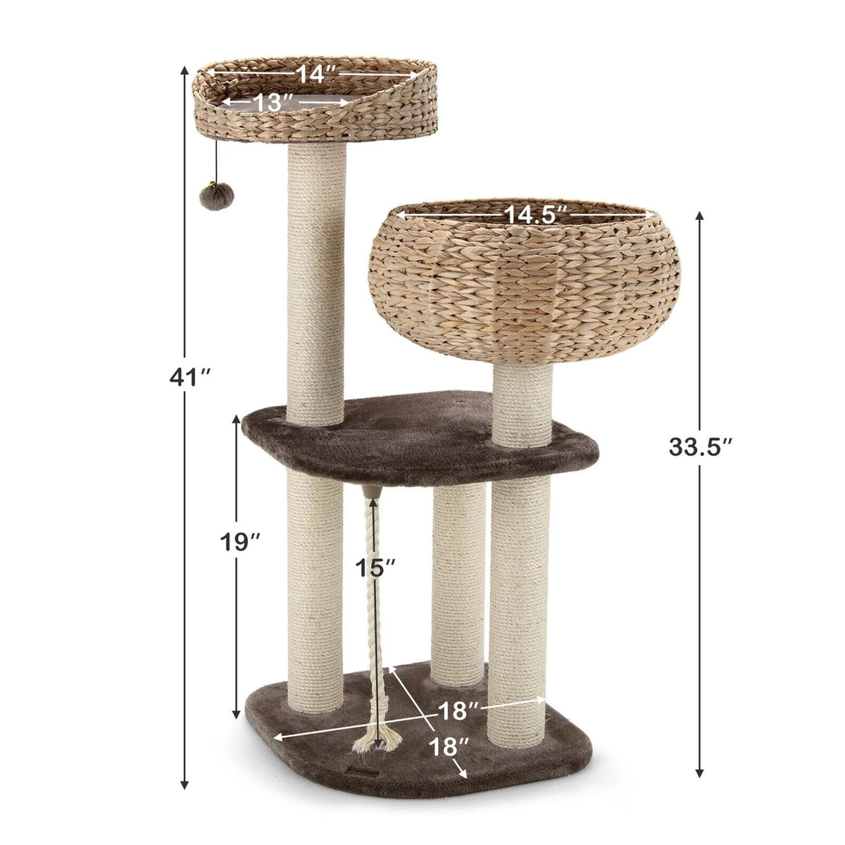 41-Inch Artisan Cat Tree Tower with Natural Bowl Design and Two Perches