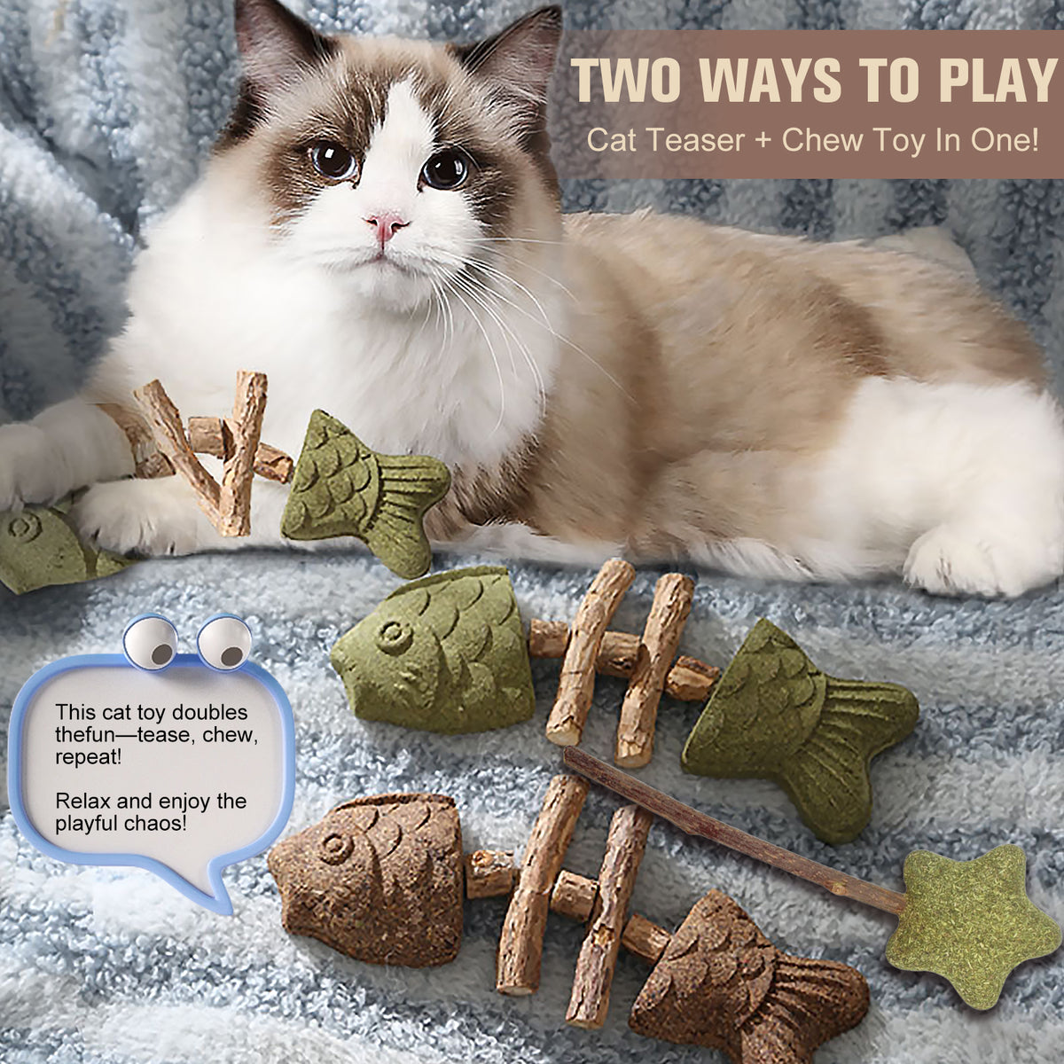 4-Piece Catnip and Natural Gallnut Infused Fish and Star Cat Toy Set - Interactive Chew and Play Experience for Cats