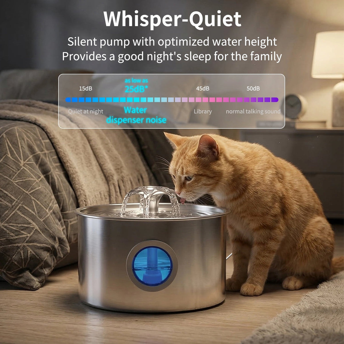 Stainless Steel Automatic Cat and Dog Water Fountain - 108 Oz (3.2L) Capacity