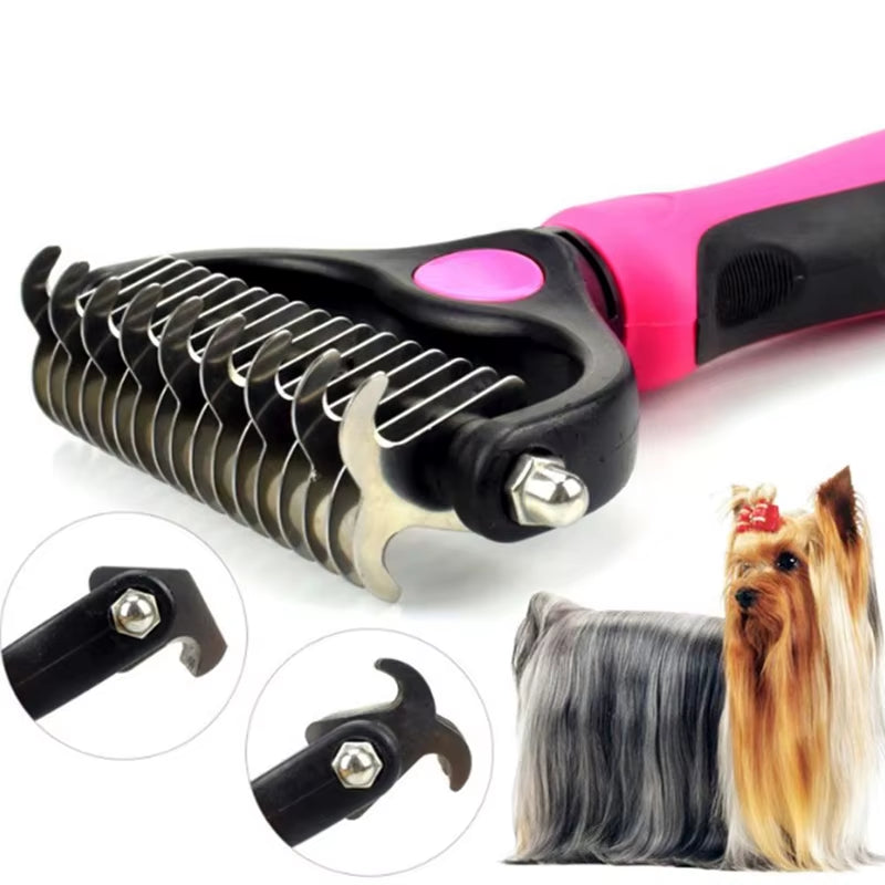 Pet Fur Knot Cutter and Shedding Tool for Dogs and Cats - Double-Sided Grooming Comb and Brush