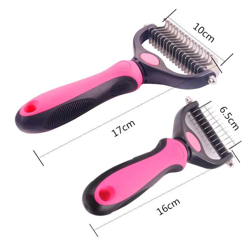 Pet Fur Knot Cutter and Shedding Tool for Dogs and Cats - Double-Sided Grooming Comb and Brush