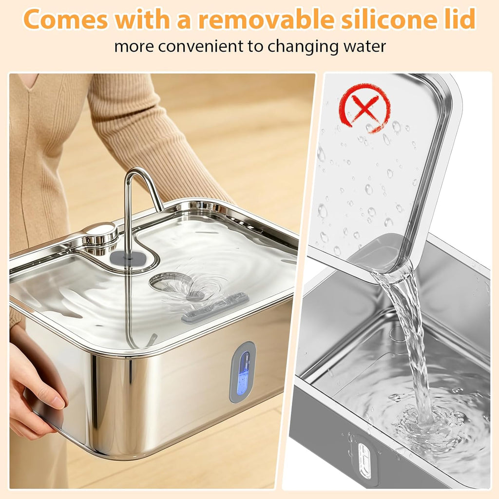 15L/4Gal Stainless Steel Pet Water Fountain with Filter Set