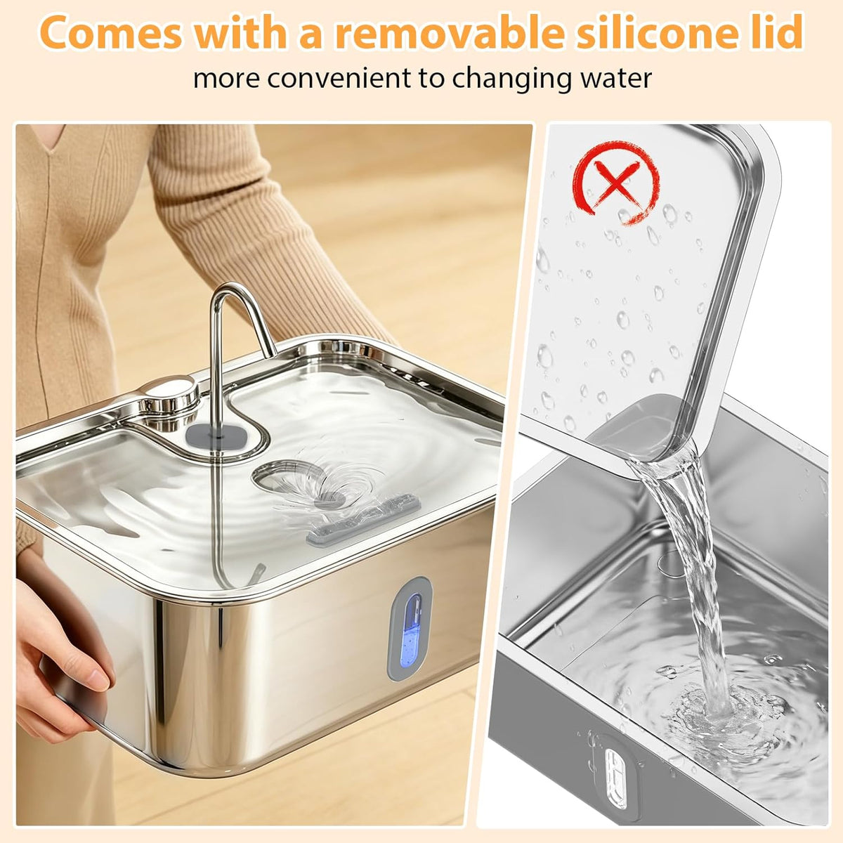 15L/4Gal Stainless Steel Pet Water Fountain with Filter Set
