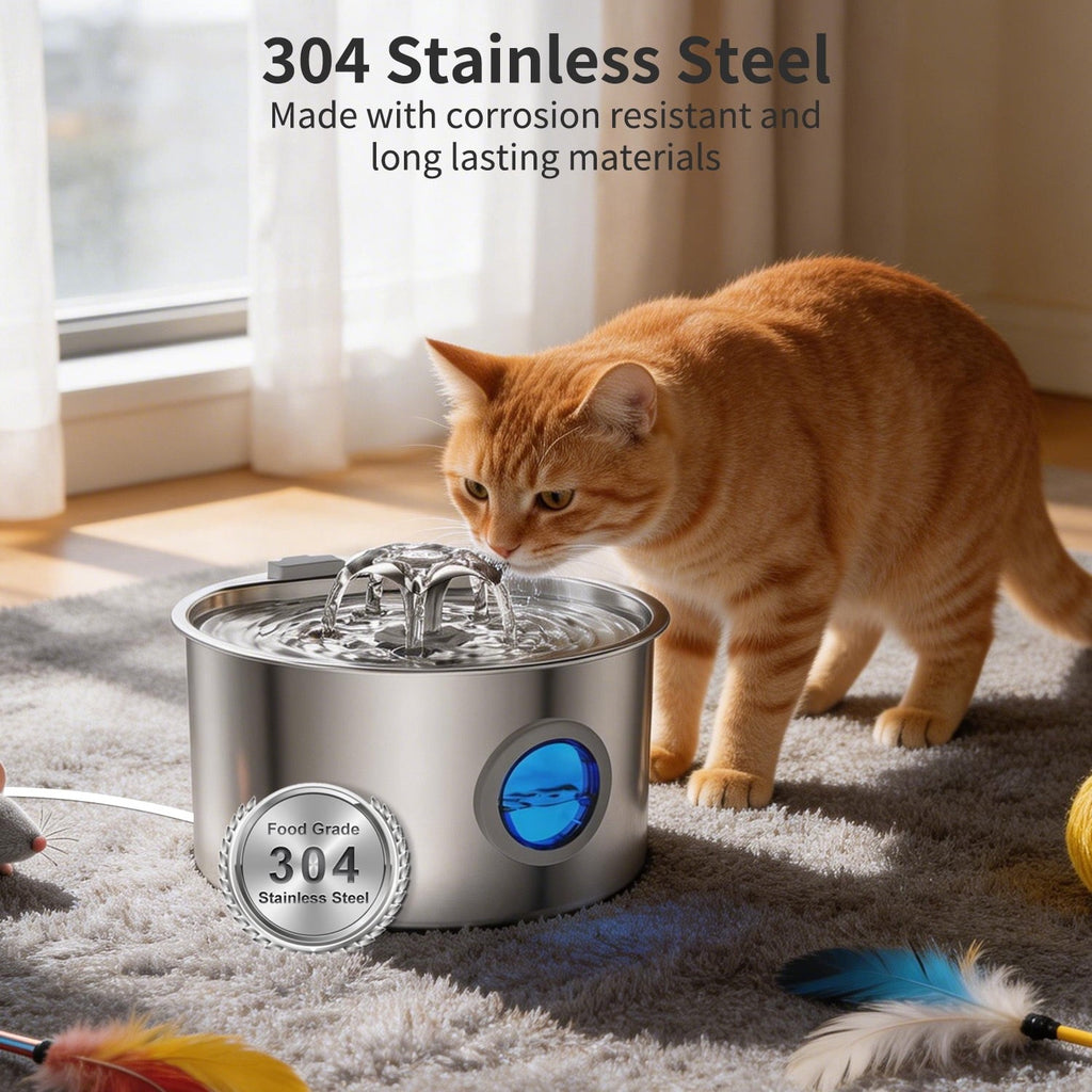 Stainless Steel Automatic Cat and Dog Water Fountain - 108 Oz (3.2L) Capacity