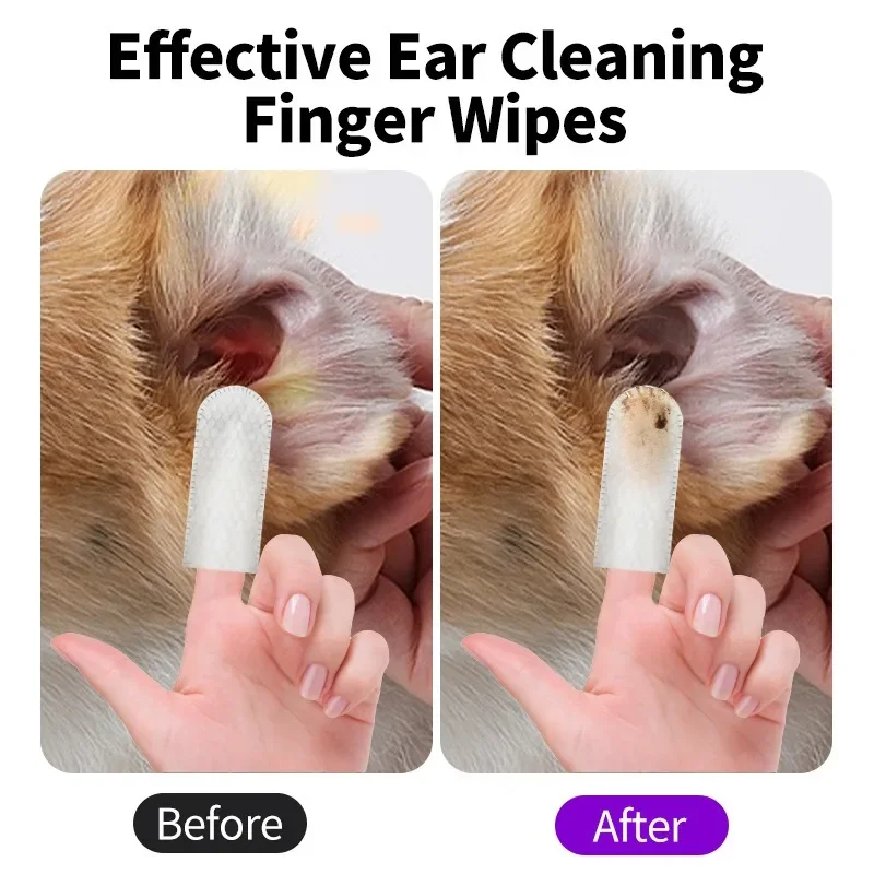 50-Pack Pet Ear Cleaning Wipes for Cats and Dogs - Fingertip Mite Removal and Care