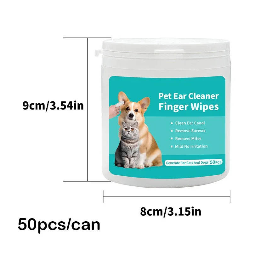 50-Pack Pet Ear Cleaning Wipes for Cats and Dogs - Fingertip Mite Removal and Care