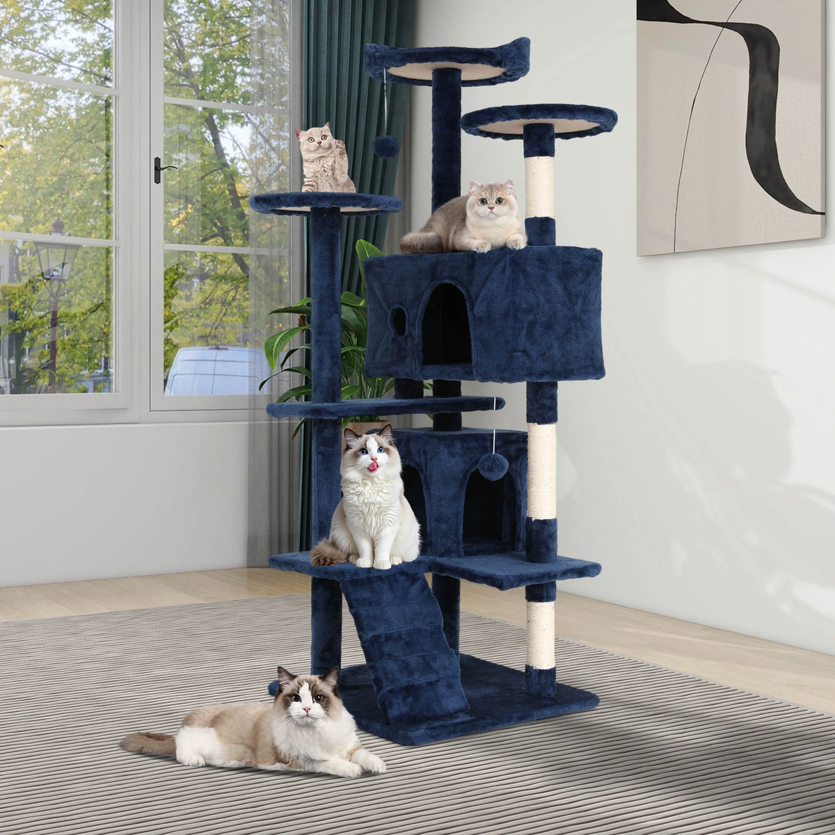 54-Inch Multi-Level Cat Tree Tower for Small to Medium Cats with Scratching Posts and Condos for Indoor Play