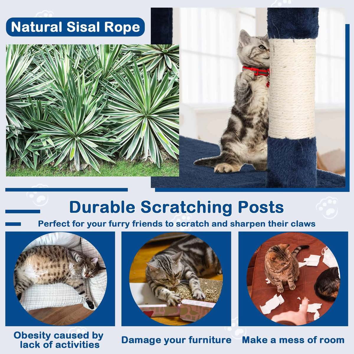 54-Inch Multi-Level Cat Tree Tower for Small to Medium Cats with Scratching Posts and Condos for Indoor Play
