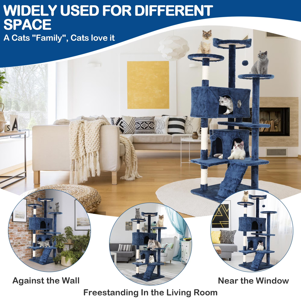 54-Inch Multi-Level Cat Tree Tower for Small to Medium Cats with Scratching Posts and Condos for Indoor Play