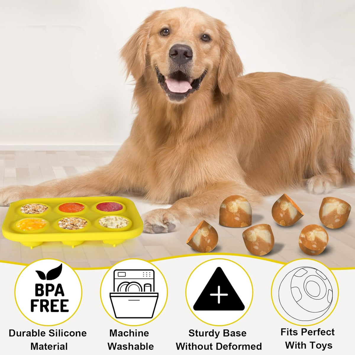 Silicone Dog Treat Molds with 6 Cavities for Small Dogs (10-25 lbs) - Reusable Frozen Popsicle Maker for Homemade Treats
